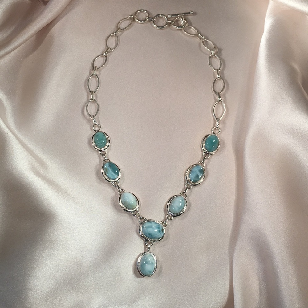 Sterling Silver Caribbean Larimar Necklace 20”
